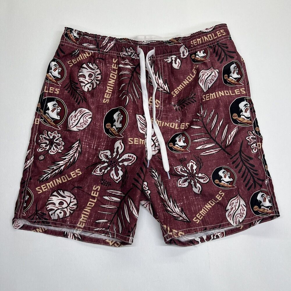 NEW MD Wes & Willy Garnet Florida State Seminoles Floral Volley Swim Trunks